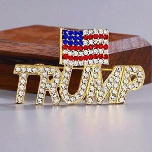 Trump American Flag Crystal Rhinestone Brooch Pin